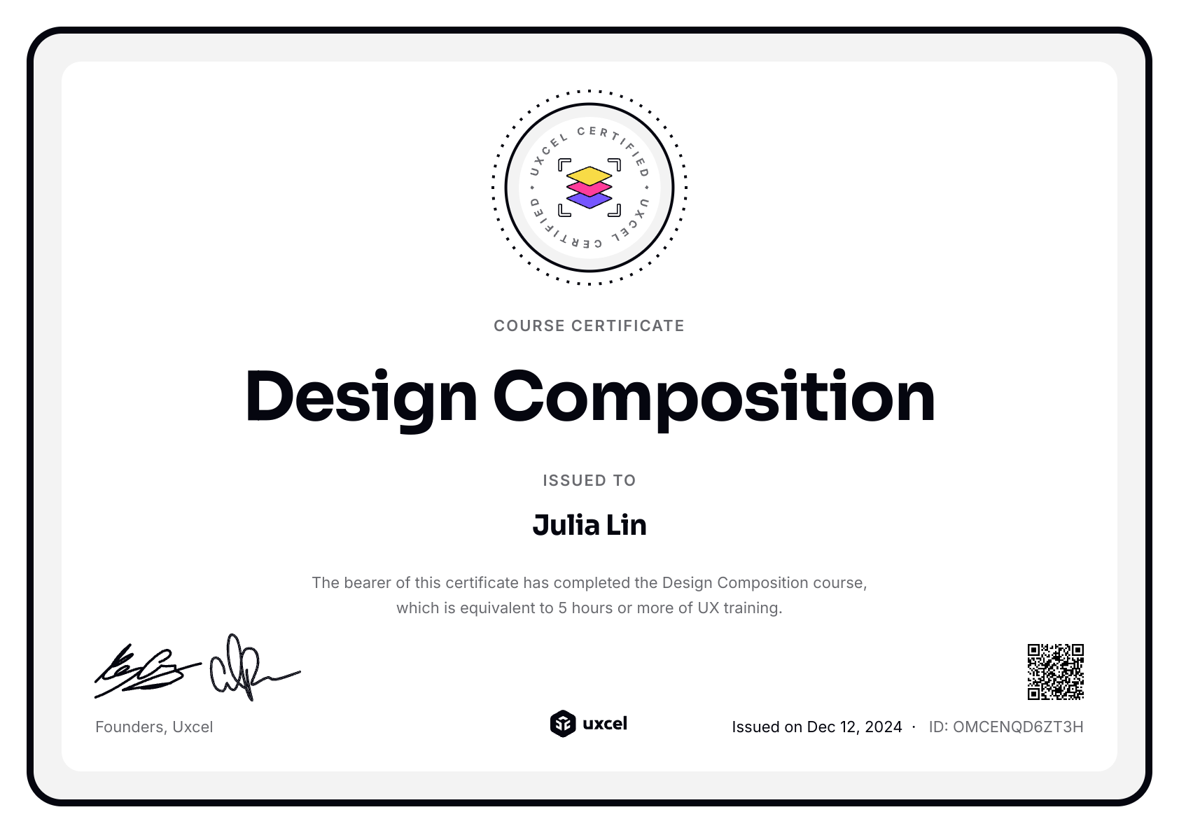 Julia Lin's certificate